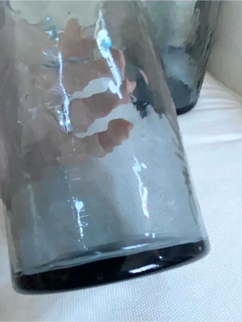Set of 4 Handblown Smoky Gray Hammered Glass Tumbler Glasses Pottery Barn ?